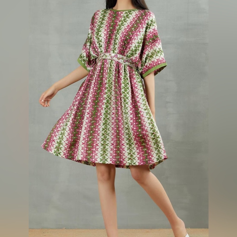 PUNIT BALANA Vibrant Pink and Green Patterned Mini Dress